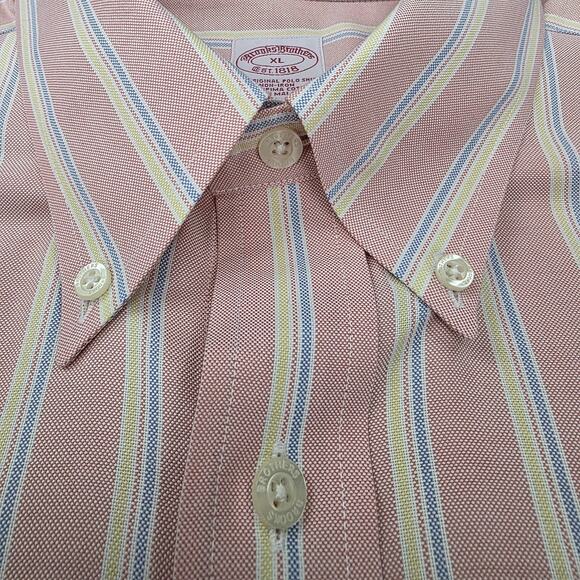 Brooks Brothers Shirt Mens XL Pink Striped Woven Oxford Cloth Supima Button Down - Picture 12 of 16